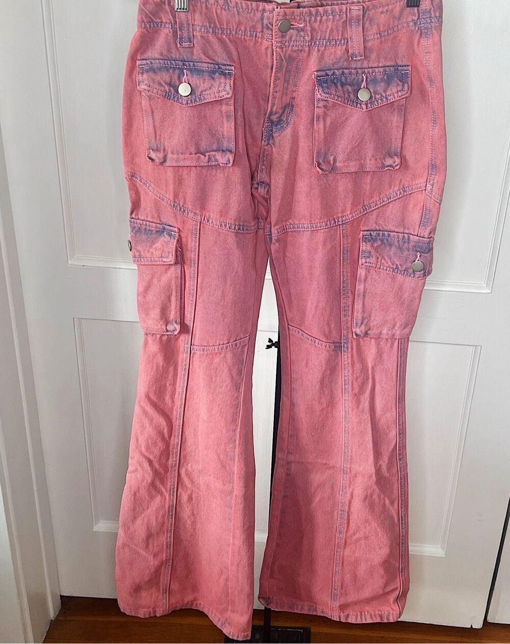 Fashion Nova Bold Moves Low Rise Denim Cargo Jeans Pink Size 5/29” Nwot